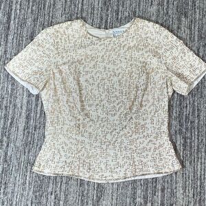 Nahdree Blacktie Womens Size 8P 100% Silk Embellished Top Cream‎ Short Sleeve